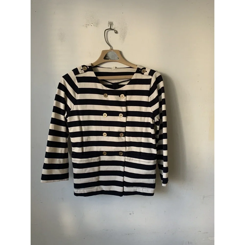 J Crew Womens Blazer Small Striped Nautical Old Money Coastal Preppy Breton Blue